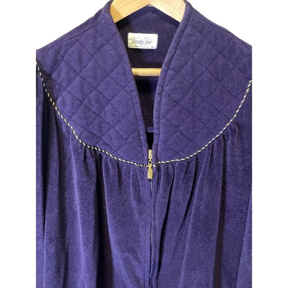 Vintage Vanity Fair Purple Full Zip Full Length Robe Gold Detail Sz M - Picture 4 of 7
